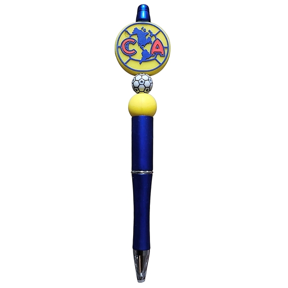 Club America Soccer Team Custom Beaded Ballpoint Twist Pen Blue Yellow - Picture 1 of 6